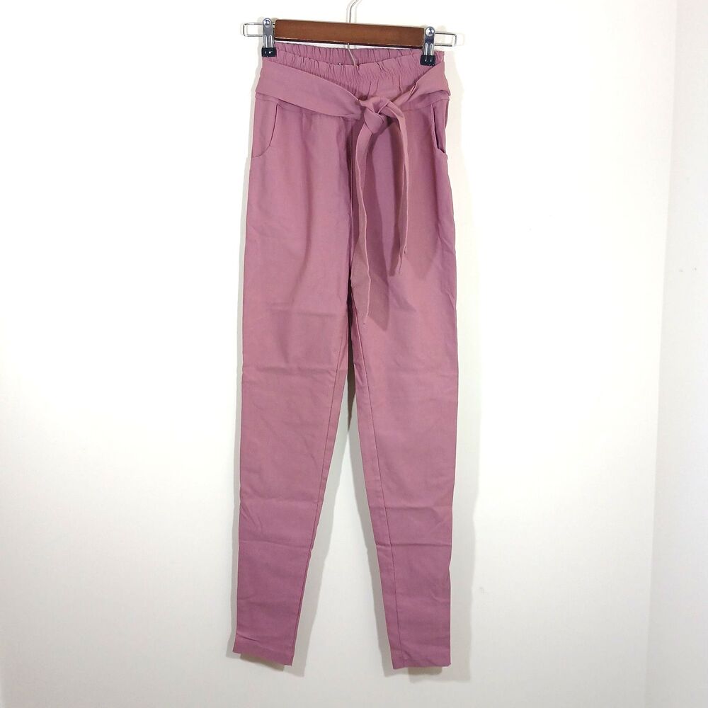 HIGH RISE Blush Pink Paperbag Belt Tie Waist Long Tall Small